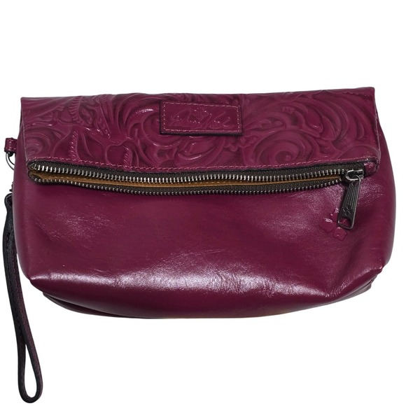 Patricia Nash Handbags - Patricia Nash Valerie Fold-over Wristlet Plum Purple Floral Embossed Leather Bag